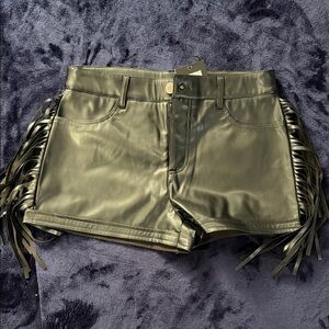 Forever 21 Black Faux Leather Fringe Shorts